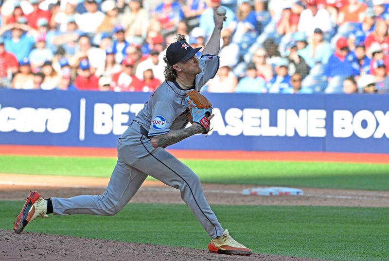 Jul 1, 2024; Toronto, Ontario, CAN;   Houston Astros relief pitcher Josh Hader (71) delivers a pitch against the Toronto Blue Jays in the ninth inning at Rogers Centre. Mandatory Credit: Dan Hamilton-USA TODAY Sports