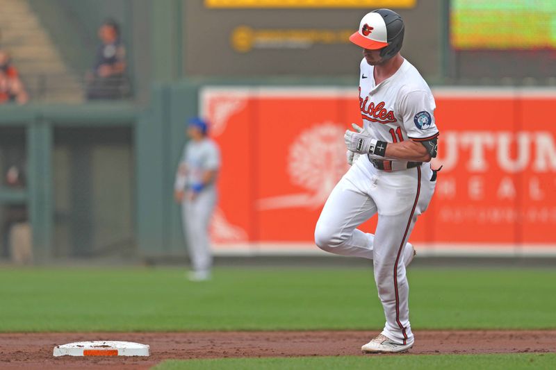 Jul 9, 2024; Baltimore, Maryland, USA; Baltimore Orioles second baseman Jordan Westburg (2) rounds the bases following his solo home run in the second inning against the Chicago Cubs at Oriole Park at Camden Yards. Mandatory Credit: Mitch Stringer-USA TODAY Sports