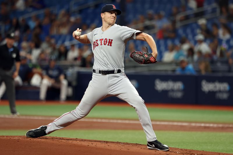 Sep 6, 2023; St. Petersburg, Florida, USA; Boston Red Sox relief pitcher Nick Pivetta (37) throws a pitch against the Tampa Bay Rays during the first inning  at Tropicana Field. Mandatory Credit: Kim Klement Neitzel-USA TODAY Sports