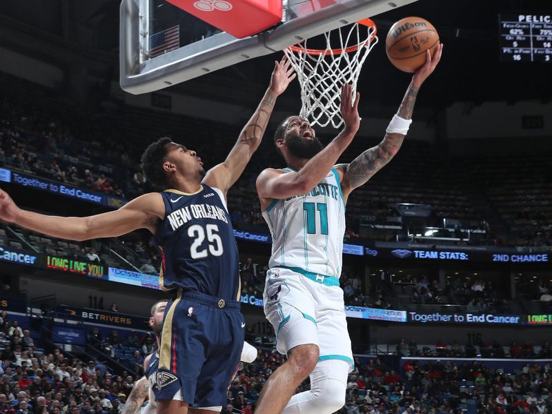 NEW ORLEANS, LA - JANUARY 17: Cody Martin #11 of the Charlotte Hornets shoots the ball during the game against the New Orleans Pelicans on January 17, 2024 at the Smoothie King Center in New Orleans, Louisiana. NOTE TO USER: User expressly acknowledges and agrees that, by downloading and or using this Photograph, user is consenting to the terms and conditions of the Getty Images License Agreement. Mandatory Copyright Notice: Copyright 2024 NBAE (Photo by Layne Murdoch Jr./NBAE via Getty Images)