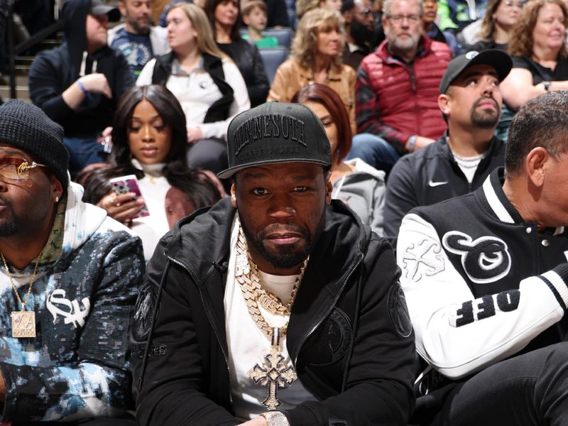 MINNEAPOLIS, MN -  FEBRUARY 4: 50 Cent attends the game between the Houston Rockets and the Minnesota Timberwolves on February 4, 2024 at Target Center in Minneapolis, Minnesota. NOTE TO USER: User expressly acknowledges and agrees that, by downloading and or using this Photograph, user is consenting to the terms and conditions of the Getty Images License Agreement. Mandatory Copyright Notice: Copyright 2024 NBAE (Photo by David Sherman/NBAE via Getty Images)