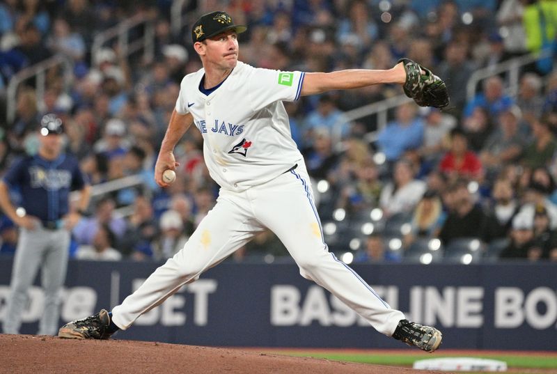 May 17, 2024; Toronto, Ontario, CAN;  Toronto Blue Jas starting pitcher Chris Bassitt (40) delivers a pitch against the Tampa Bay Rays in the first inning at Rogers Centre. Mandatory Credit: Dan Hamilton-USA TODAY Sports