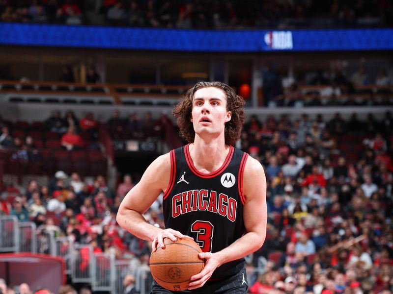 CHICAGO, IL - NOVEMBER 22: Josh Giddey #3 of the Chicago Bulls prepares to shoot a free throw during the game against the Atlanta Hawks during the Emirates NBA Cup game on November 22, 2024 at United Center in Chicago, Illinois. NOTE TO USER: User expressly acknowledges and agrees that, by downloading and or using this photograph, User is consenting to the terms and conditions of the Getty Images License Agreement. Mandatory Copyright Notice: Copyright 2024 NBAE (Photo by Jeff Haynes/NBAE via Getty Images)