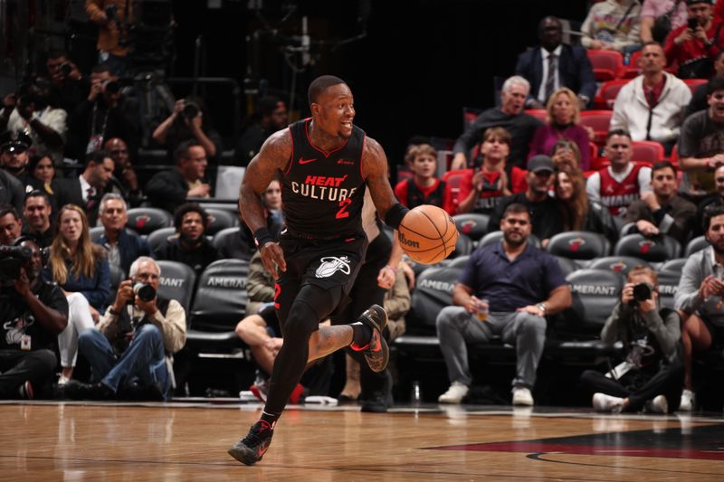 MIAMI, FL - JANUARY 29: Terry Rozier III #2 of the Miami Heat handles the ball during the game against the Phoenix Suns on January 29, 2024 at Kaseya Center in Miami, Florida. NOTE TO USER: User expressly acknowledges and agrees that, by downloading and or using this Photograph, user is consenting to the terms and conditions of the Getty Images License Agreement. Mandatory Copyright Notice: Copyright 2024 NBAE (Photo by Issac Baldizon/NBAE via Getty Images)