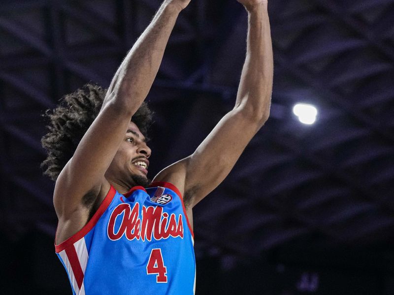 Feb 7, 2023; Athens, Georgia, USA; Mississippi Rebels forward Jaemyn Brakefield (4) shoots against the Georgia Bulldogs during the first half at Stegeman Coliseum. Mandatory Credit: Dale Zanine-USA TODAY Sports