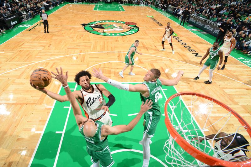 BOSTON, MA - DECEMBER 4: Cade Cunningham #2 of the Detroit Pistons drives to the basket during the game against the Boston Celtics on December 4, 2024 at TD Garden in Boston, Massachusetts. NOTE TO USER: User expressly acknowledges and agrees that, by downloading and/or using this Photograph, user is consenting to the terms and conditions of the Getty Images License Agreement. Mandatory Copyright Notice: Copyright 2024 NBAE (Photo by Brian Babineau/NBAE via Getty Images)