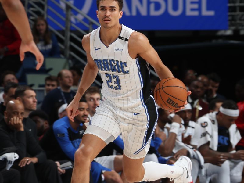 NEW ORLEANS, LA - MARCH 13:  Tristan da Silva #23 of the Orlando Magic dribbles the ball during the game against the New Orleans Pelicans on March 13, 2025 at the Smoothie King Center in New Orleans, Louisiana. NOTE TO USER: User expressly acknowledges and agrees that, by downloading and or using this Photograph, user is consenting to the terms and conditions of the Getty Images License Agreement. Mandatory Copyright Notice: Copyright 2025 NBAE (Photo by Layne Murdoch Jr./NBAE via Getty Images)