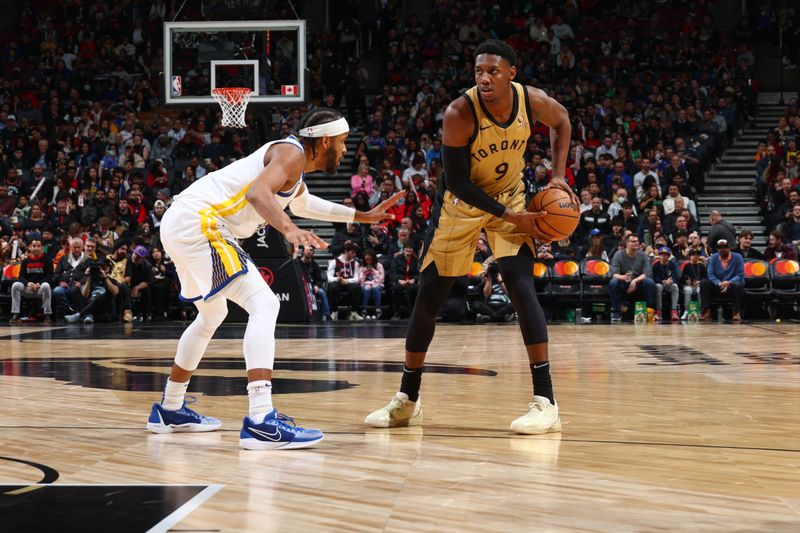 TORONTO, CANADA - MARCH 1:  RJ Barrett #9 of the Toronto Raptors handles the ball during the game  on March 1, 2024 at the Scotiabank Arena in Toronto, Ontario, Canada.  NOTE TO USER: User expressly acknowledges and agrees that, by downloading and or using this Photograph, user is consenting to the terms and conditions of the Getty Images License Agreement.  Mandatory Copyright Notice: Copyright 2024 NBAE (Photo by Vaughn Ridley/NBAE via Getty Images)