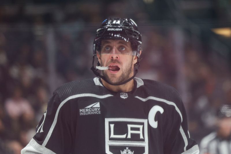 Oct 14, 2023; Los Angeles, California, USA; Los Angeles Kings Center Anze Kopitar (11) looks on during the third period at Crypto.com Arena. Mandatory Credit: Yannick Peterhans-USA TODAY Sports