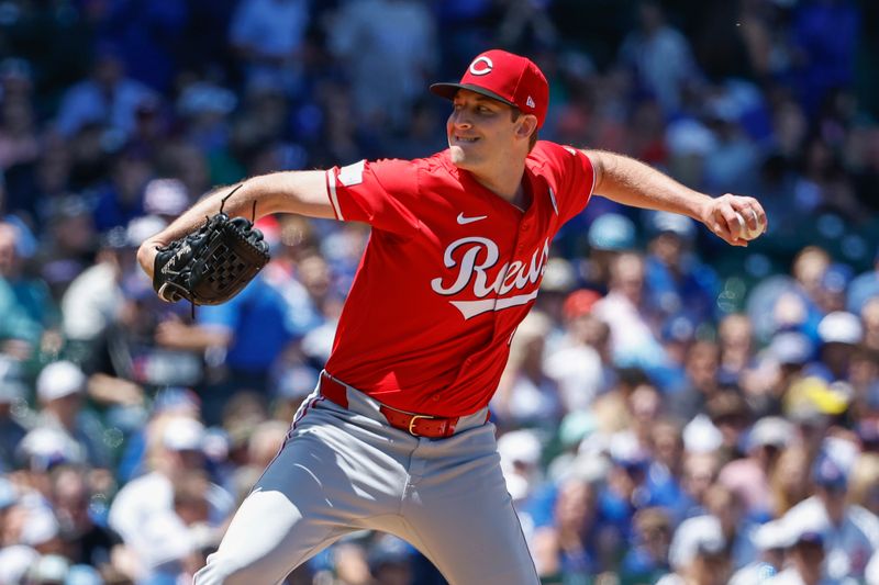 Jun 2, 2024; Chicago, Illinois, USA; Cincinnati Reds starting pitcher Nick Lodolo (40) delivers a pitch against the Chicago Cubs during the first inning at Wrigley Field. Mandatory Credit: Kamil Krzaczynski-USA TODAY Sports