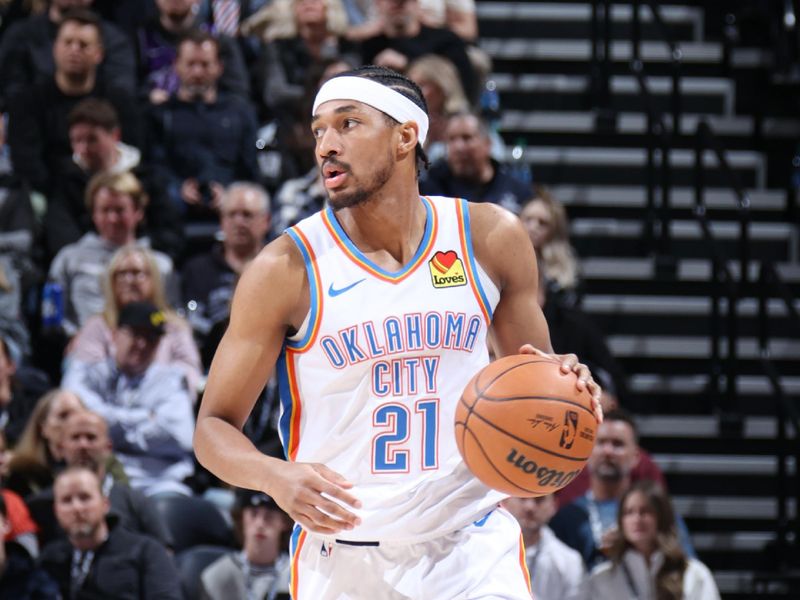 SALT LAKE CITY, UT - FEBRUARY 6: Aaron Wiggins #21 of the Oklahoma City Thunder during the game against the Utah Jazz on February 6, 2024 at Delta Center in Salt Lake City, Utah. NOTE TO USER: User expressly acknowledges and agrees that, by downloading and or using this Photograph, User is consenting to the terms and conditions of the Getty Images License Agreement. Mandatory Copyright Notice: Copyright 2024 NBAE (Photo by Melissa Majchrzak/NBAE via Getty Images)