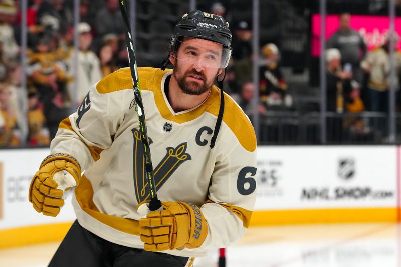 Jan 13, 2024; Las Vegas, Nevada, USA; Vegas Golden Knights right wing Mark Stone (61) warms up before a game against the Calgary Flames at T-Mobile Arena. Mandatory Credit: Stephen R. Sylvanie-USA TODAY Sports