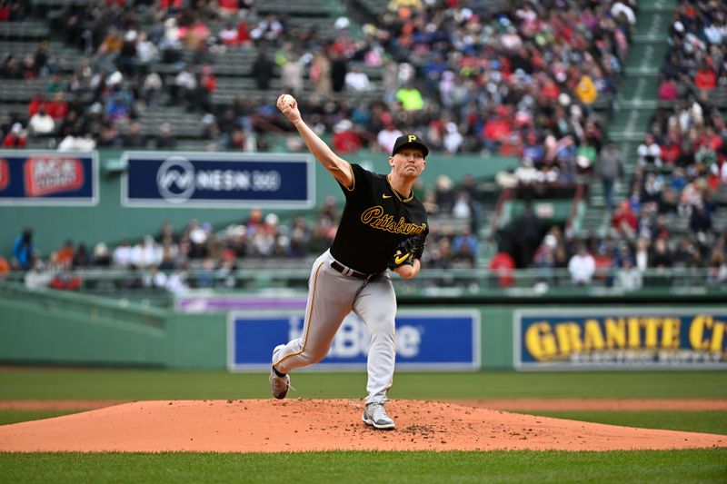 Apr 5, 2023; Boston, Massachusetts, USA; Pittsburgh Pirates starting pitcher Mitch Keller (23) pitches against the Boston Red Sox during the first inning at Fenway Park. Mandatory Credit: Eric Canha-USA TODAY Sports