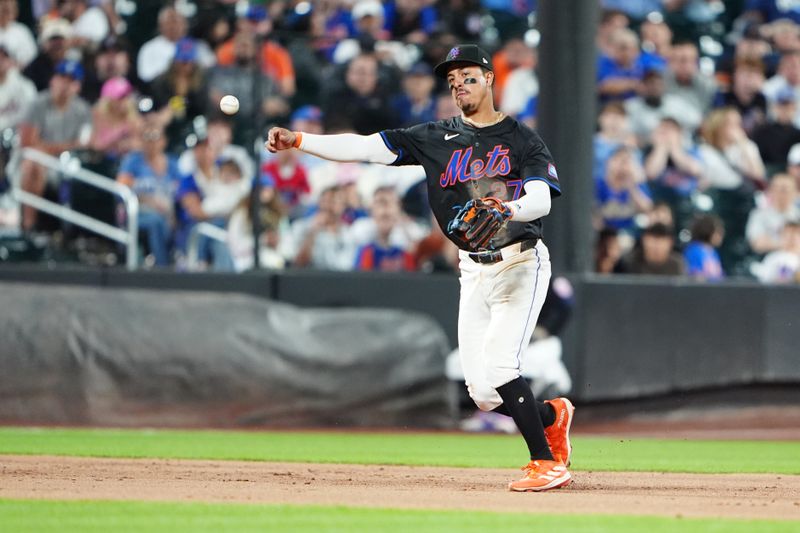 May 31, 2024; New York City, New York, USA; New York Mets third baseman Mark Vientos (27) throws out Arizona Diamondbacks catcher Gabriel Moreno (not pictured) after fielding a ground ball during the ninth inning at Citi Field. Mandatory Credit: Gregory Fisher-USA TODAY Sports