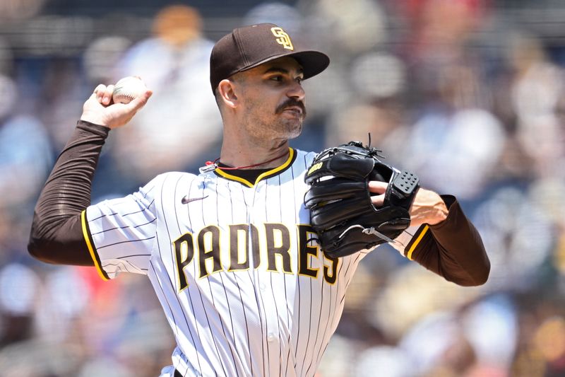 Jun 26, 2024; San Diego, California, USA; San Diego Padres starting pitcher Dylan Cease (84) pitches against the Washington Nationals during the first inning at Petco Park. Mandatory Credit: Orlando Ramirez-USA TODAY Sports