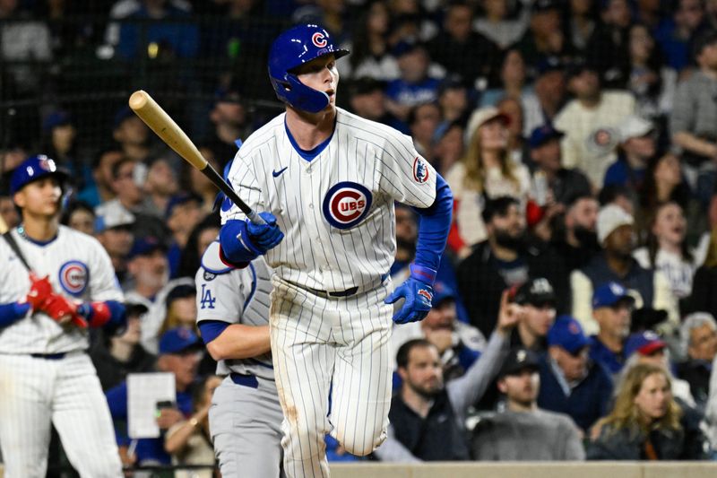 Apr 22, 2025; Chicago, Illinois, USA;  Chicago Cubs outfielder Pete Crow-Armstrong (4) runs after he hits a two run home run during the fifth inning against the Los Angeles Dodgers at Wrigley Field. Mandatory Credit: Matt Marton-Imagn Images
