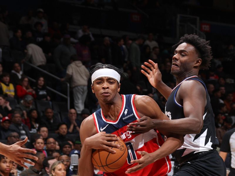 WASHINGTON, DC -? JANUARY 31:  Bilal Coulibaly #0 of the Washington Wizards goes to the basket during the game on January 31, 2024 at Capital One Arena in Washington, DC. NOTE TO USER: User expressly acknowledges and agrees that, by downloading and or using this Photograph, user is consenting to the terms and conditions of the Getty Images License Agreement. Mandatory Copyright Notice: Copyright 2024 NBAE (Photo by Stephen Gosling/NBAE via Getty Images)