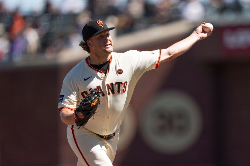 Sep 5, 2024; San Francisco, California, USA;  San Francisco Giants pitcher Erik Miller (68) pitches during the sixth inning against the Arizona Diamondbacks at Oracle Park. Mandatory Credit: Stan Szeto-Imagn Images