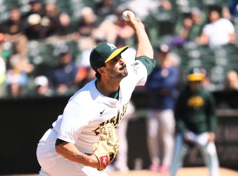 May 25, 2024; Oakland, California, USA; Oakland Athletics relief pitcher Scott Alexander (54) pitches the ball against the Houston Astros during the eighth inning at Oakland-Alameda County Coliseum. Mandatory Credit: Kelley L Cox-USA TODAY Sports