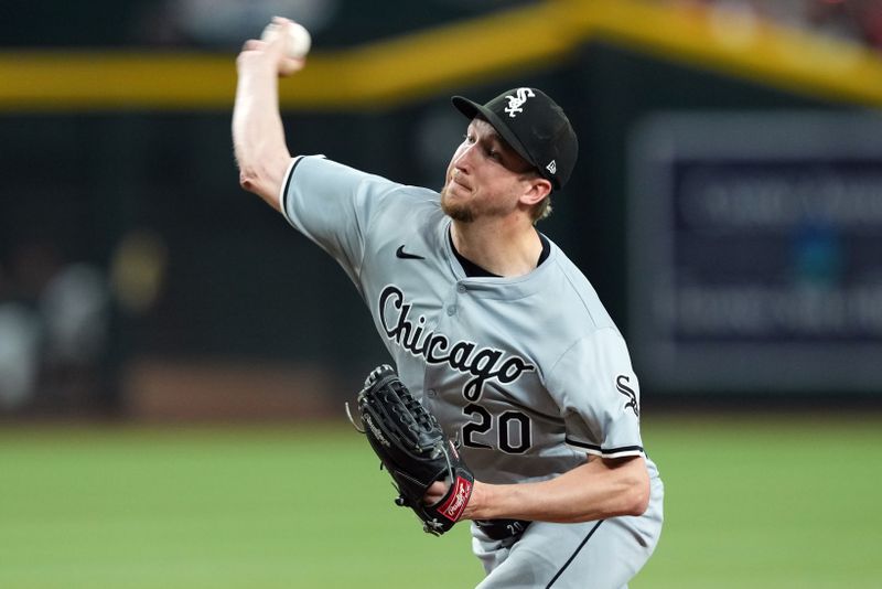 Jun 15, 2024; Phoenix, Arizona, USA; Chicago White Sox pitcher Erick Fedde (20) pitches against the Arizona Diamondbacks during the first inning at Chase Field. Mandatory Credit: Joe Camporeale-USA TODAY Sports