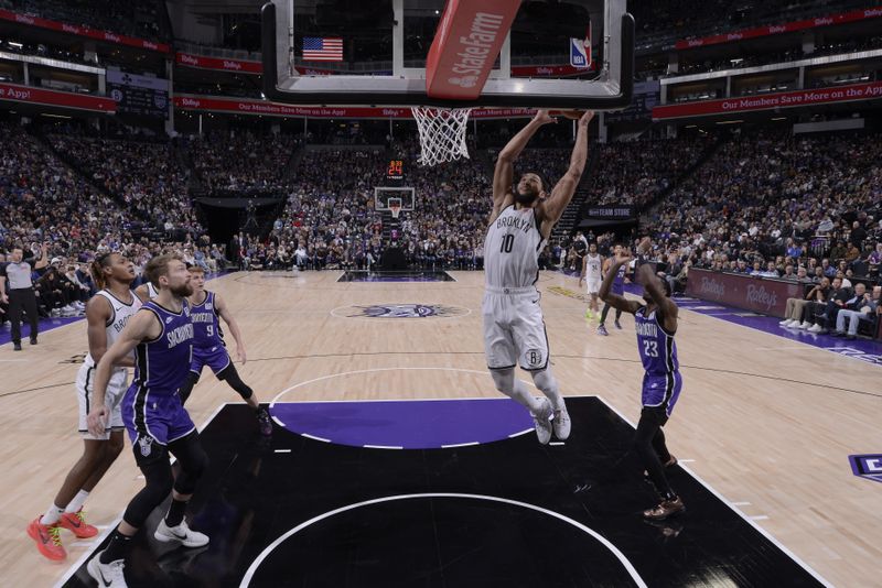 SACRAMENTO, CA - NOVEMBER 24: Ben Simmons #10 of the Brooklyn Nets dunks the ball during the game against the Sacramento Kings on November 24, 2024 at Golden 1 Center in Sacramento, California. NOTE TO USER: User expressly acknowledges and agrees that, by downloading and or using this Photograph, user is consenting to the terms and conditions of the Getty Images License Agreement. Mandatory Copyright Notice: Copyright 2024 NBAE (Photo by Rocky Widner/NBAE via Getty Images)