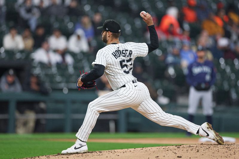 May 20, 2025; Chicago, Illinois, USA; Chicago White Sox starting pitcher Adrian Houser (57) delivers a pitch against the Seattle Mariners during the second inning at Rate Field. Mandatory Credit: Kamil Krzaczynski-Imagn Images