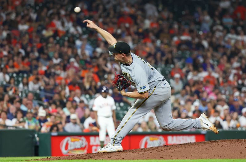 May 18, 2024; Houston, Texas, USA; Milwaukee Brewers relief pitcher Trevor Megill (29) pitches against the Houston Astros in the ninth inning at Minute Maid Park. Mandatory Credit: Thomas Shea-USA TODAY Sports
