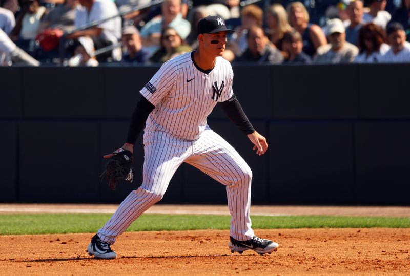 Feb 25, 2024; Tampa, Florida, USA; New York Yankees first baseman Anthony Rizzo (48) looks on against the Toronto Blue Jays at George M. Steinbrenner Field. Mandatory Credit: Kim Klement Neitzel-USA TODAY Sports