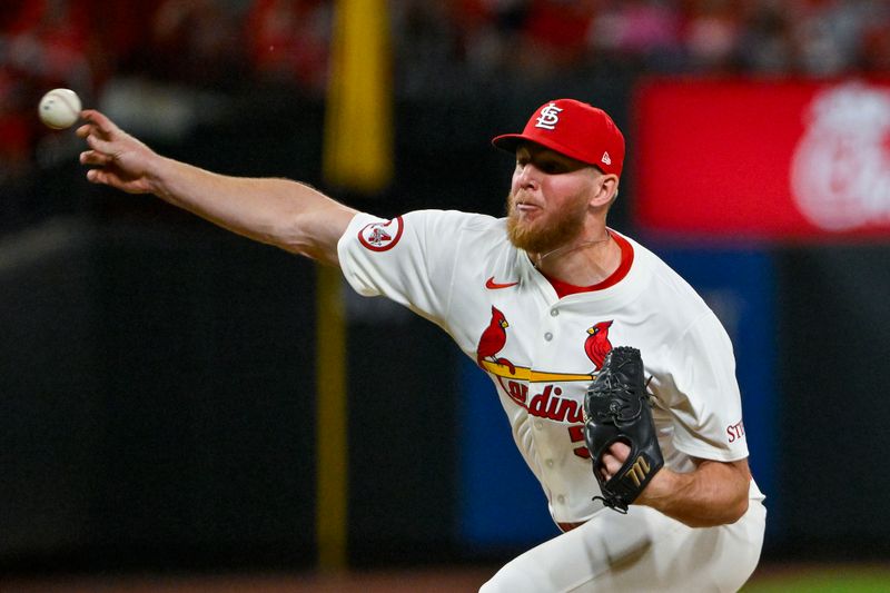 Jun 6, 2024; St. Louis, Missouri, USA;  St. Louis Cardinals relief pitcher Chris Roycroft (58) pitches against the Colorado Rockies during the ninth inning at Busch Stadium. Mandatory Credit: Jeff Curry-USA TODAY Sports