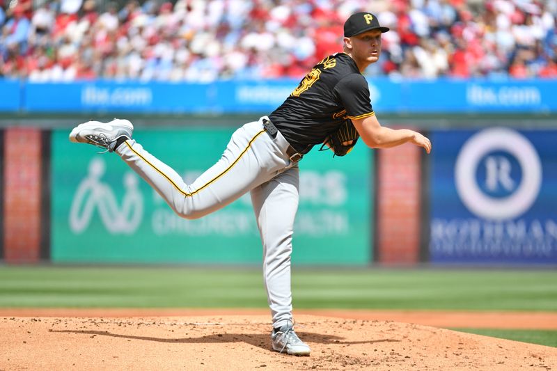 Apr 14, 2024; Philadelphia, Pennsylvania, USA; Pittsburgh Pirates pitcher Mitch Keller (23) throws a pitch during the first inning against the Philadelphia Phillies at Citizens Bank Park. Mandatory Credit: Eric Hartline-USA TODAY Sports