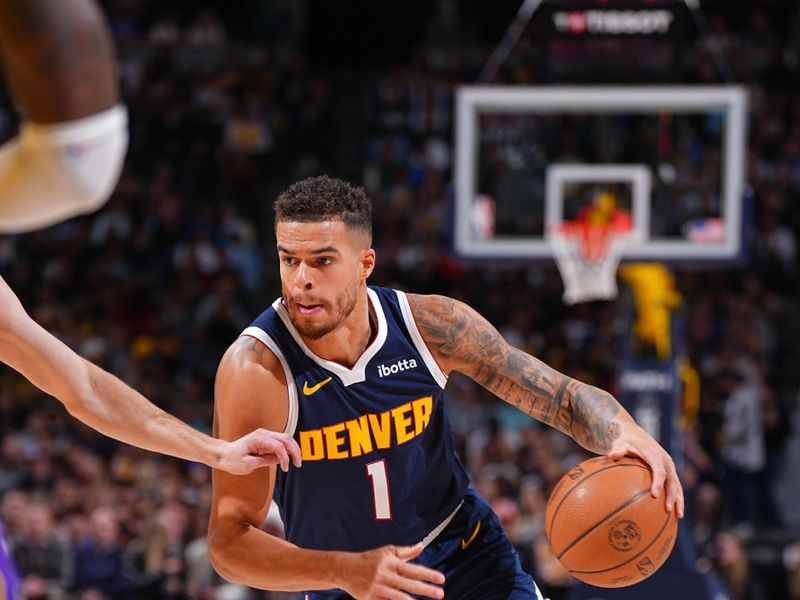 DENVER, CO - MARCH 14: Michael Porter Jr. #1 of the Denver Nuggets handles the ball during the game against the Los Angeles Lakers on March 14, 2025 at Ball Arena in Denver, Colorado. NOTE TO USER: User expressly acknowledges and agrees that, by downloading and/or using this Photograph, user is consenting to the terms and conditions of the Getty Images License Agreement. Mandatory Copyright Notice: Copyright 2025 NBAE(Photo by Garrett Ellwood/NBAE via Getty Images)