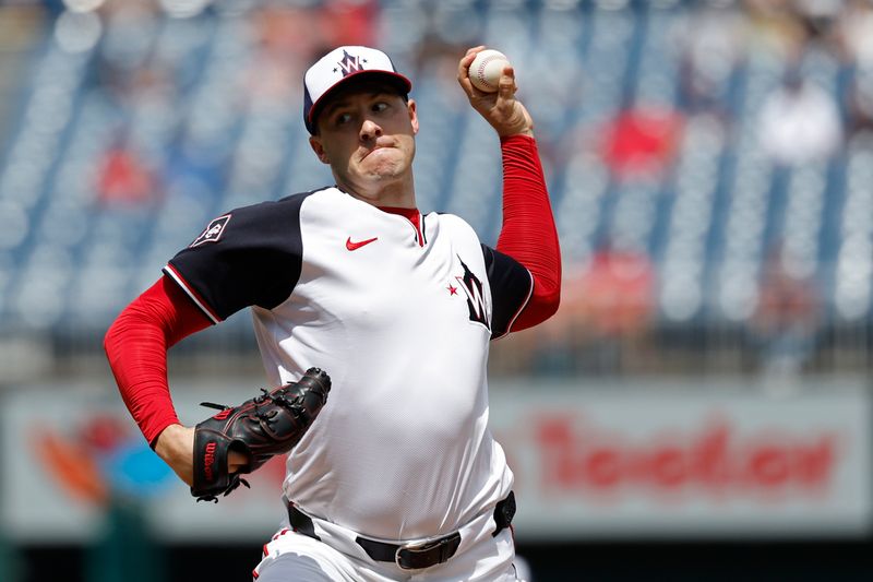 Aug 22, 2024; Washington, District of Columbia, USA; Washington Nationals starting pitcher Patrick Corbin (46) pitches against the Colorado Rockies during the second inning at Nationals Park. Mandatory Credit: Geoff Burke-USA TODAY Sports