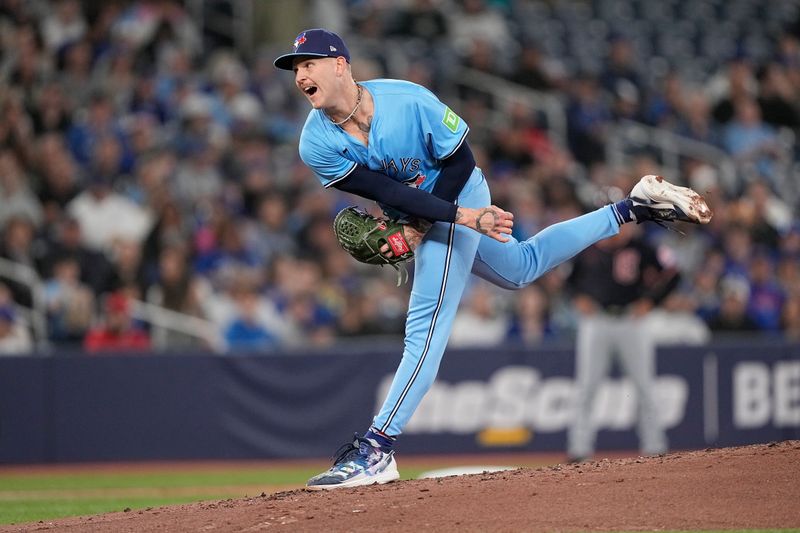 May 4, 2025; Toronto, Ontario, CAN; Toronto Blue Jays starting pitcher Bowden Francis (44) pitches to the Cleveland Guardians during the third inning at Rogers Centre. Mandatory Credit: John E. Sokolowski-Imagn Images