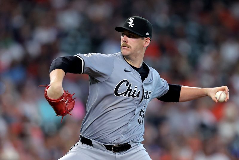 Aug 18, 2024; Houston, Texas, USA; Chicago White Sox starting pitcher Ky Bush (57) delivers a pich against the Houston Astros during the fifth inning at Minute Maid Park. Mandatory Credit: Erik Williams-USA TODAY Sports
