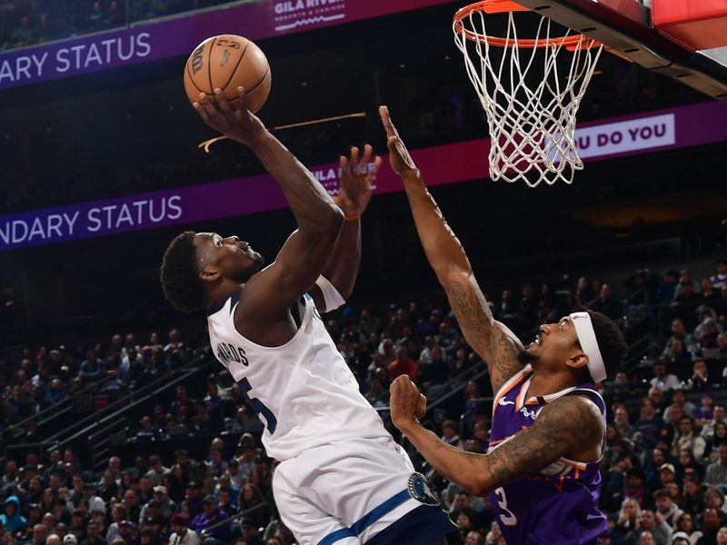 PHOENIX, AZ - JANUARY 29: Anthony Edwards #5 of the Minnesota Timberwolves drives to the basket during the game against the Phoenix Suns on January 29, 2025 at Footprint Center in Phoenix, Arizona. NOTE TO USER: User expressly acknowledges and agrees that, by downloading and or using this photograph, user is consenting to the terms and conditions of the Getty Images License Agreement. Mandatory Copyright Notice: Copyright 2025 NBAE (Photo by Kate Frese/NBAE via Getty Images)