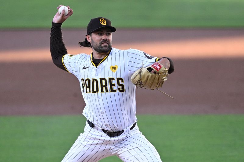 Jun 24, 2024; San Diego, California, USA; San Diego Padres starting pitcher Matt Waldron (61) pitches against the Washington Nationals during the first inning at Petco Park. Mandatory Credit: Orlando Ramirez-USA TODAY Sports