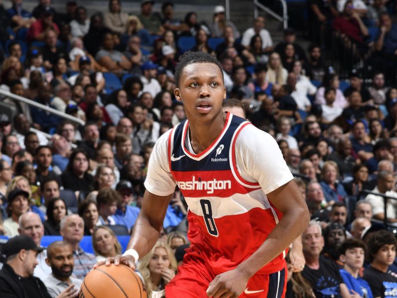 ORLANDO, FL - NOVMEBER 10: Jordan Poole #13 of the Washington Wizards drives to the basket during the game against the Orlando Magic on November 10, 2024 at Kia Center in Orlando, Florida. NOTE TO USER: User expressly acknowledges and agrees that, by downloading and or using this photograph, User is consenting to the terms and conditions of the Getty Images License Agreement. Mandatory Copyright Notice: Copyright 2024 NBAE (Photo by Fernando Medina/NBAE via Getty Images)