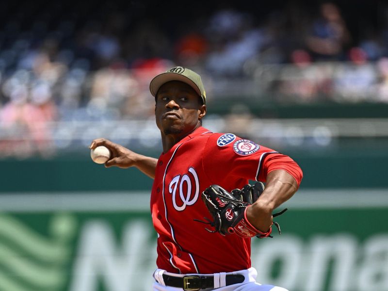 May 21, 2023; Washington, District of Columbia, USA; Washington Nationals starting pitcher Josiah Gray (40) throws to the Detroit Tigers during the first inning at Nationals Park. Mandatory Credit: Brad Mills-USA TODAY Sports