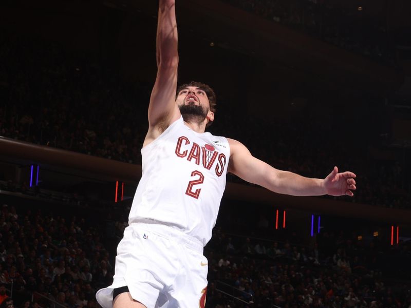 NEW YORK, NY - OCTOBER 28: Ty Jerome #2 of the Cleveland Cavaliers drives to the basket during the game against the New York Knicks on October 28, 2024 at Madison Square Garden in New York City, New York.  NOTE TO USER: User expressly acknowledges and agrees that, by downloading and or using this photograph, User is consenting to the terms and conditions of the Getty Images License Agreement. Mandatory Copyright Notice: Copyright 2024 NBAE  (Photo by Nathaniel S. Butler/NBAE via Getty Images)