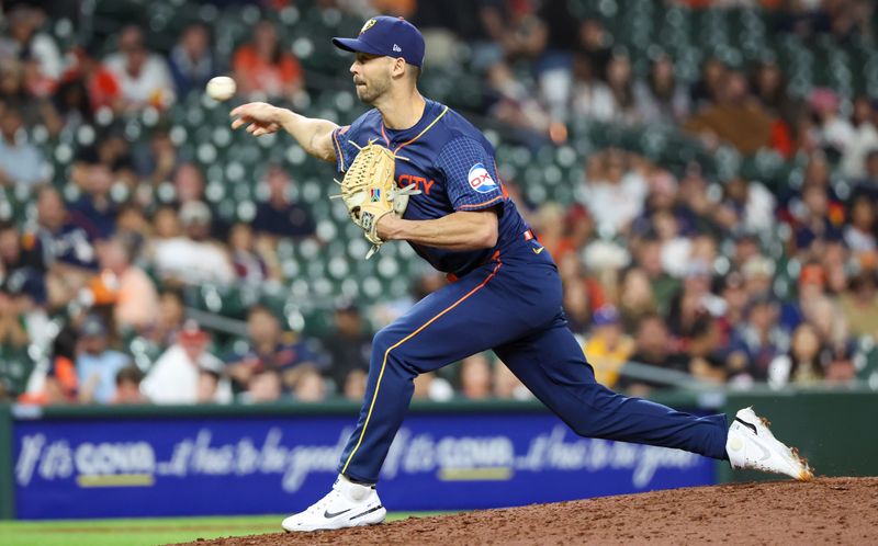 May 13, 2024; Houston, Texas, USA; Houston Astros pitcher Tayler Scott (50) pitches agains the Oakland Athletics against the Oakland Athletics in the ninth inning at Minute Maid Park. Mandatory Credit: Thomas Shea-USA TODAY Sports