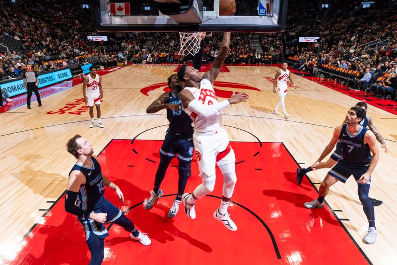 TORONTO, CANADA - JANUARY 22: RJ Barrett #9 of the Toronto Raptors drives to the basket during the game against the Memphis Grizzlies on January 22, 2024 at the Scotiabank Arena in Toronto, Ontario, Canada.  NOTE TO USER: User expressly acknowledges and agrees that, by downloading and or using this Photograph, user is consenting to the terms and conditions of the Getty Images License Agreement.  Mandatory Copyright Notice: Copyright 2024 NBAE (Photo by Mark Blinch/NBAE via Getty Images)