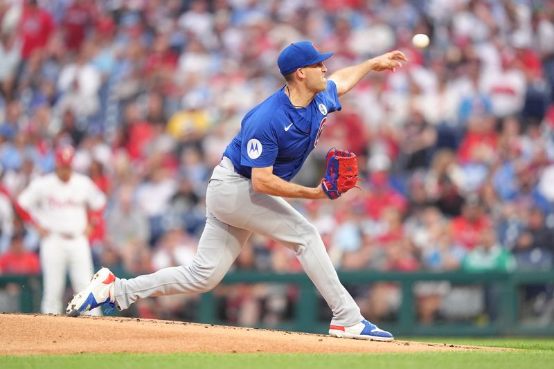 Jun 9, 2025; Philadelphia, Pennsylvania, USA; Chicago Cubs starting pitcher Matthew Boyd (16) throws a pitch against the Philadelphia Phillies in the first inning at Citizens Bank Park. Mandatory Credit: Kyle Ross-Imagn Images