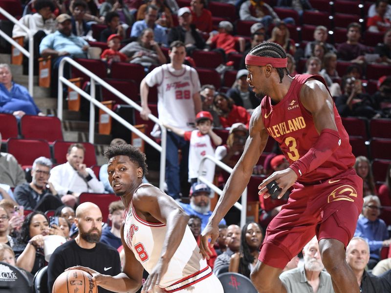 HOUSTON, TX - MARCH 16: Jae'Sean Tate #8 of the Houston Rockets dribbles the ball during the game against the Cleveland Cavaliers  on March 16, 2023 at the Toyota Center in Houston, Texas. NOTE TO USER: User expressly acknowledges and agrees that, by downloading and or using this photograph, User is consenting to the terms and conditions of the Getty Images License Agreement. Mandatory Copyright Notice: Copyright 2024 NBAE (Photo by Logan Riely/NBAE via Getty Images)