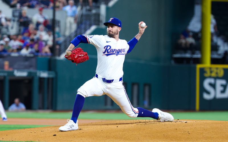 Jun 19, 2024; Arlington, Texas, USA; Texas Rangers starting pitcher Andrew Heaney (44) throws during the first inning against the New York Mets at Globe Life Field. Mandatory Credit: Kevin Jairaj-USA TODAY Sports