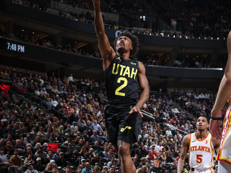 SALT LAKE CITY, UT - MARCH 15:  Colin Sexton #2 of the Utah Jazz goes to the basket during the game on March 15, 2024 at Delta Center in Salt Lake City, Utah. NOTE TO USER: User expressly acknowledges and agrees that, by downloading and or using this Photograph, User is consenting to the terms and conditions of the Getty Images License Agreement. Mandatory Copyright Notice: Copyright 2024 NBAE (Photo by Melissa Majchrzak/NBAE via Getty Images)