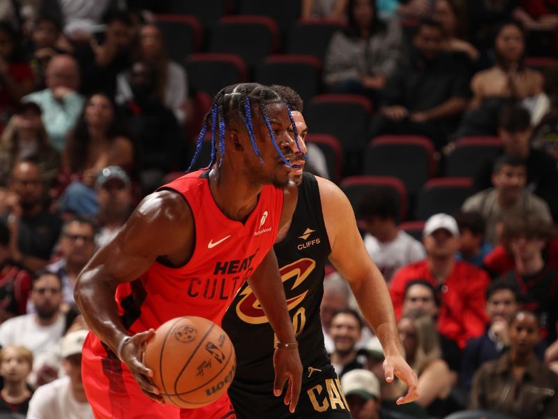 MIAMI, FL - DECEMBER 8: Jimmy Butler #22 of the Miami Heat dribbles the ball during the game against the Cleveland Cavaliers on December 8, 2024 at Kaseya Center in Miami, Florida. NOTE TO USER: User expressly acknowledges and agrees that, by downloading and or using this Photograph, user is consenting to the terms and conditions of the Getty Images License Agreement. Mandatory Copyright Notice: Copyright 2024 NBAE (Photo by Issac Baldizon/NBAE via Getty Images)