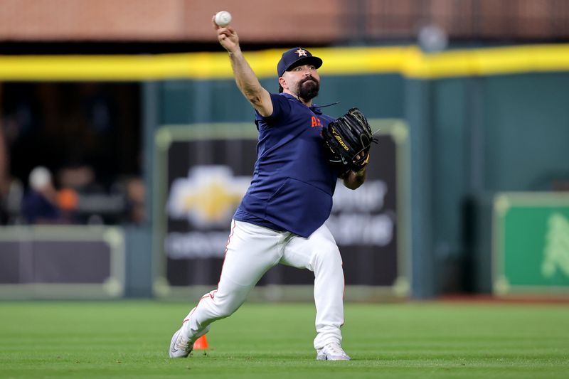 May 5, 2024; Houston, Texas, USA; Houston Astros starting pitcher Jose Urquidy (65) works out prior to the game against the Seattle Mariners at Minute Maid Park. Mandatory Credit: Erik Williams-USA TODAY Sports