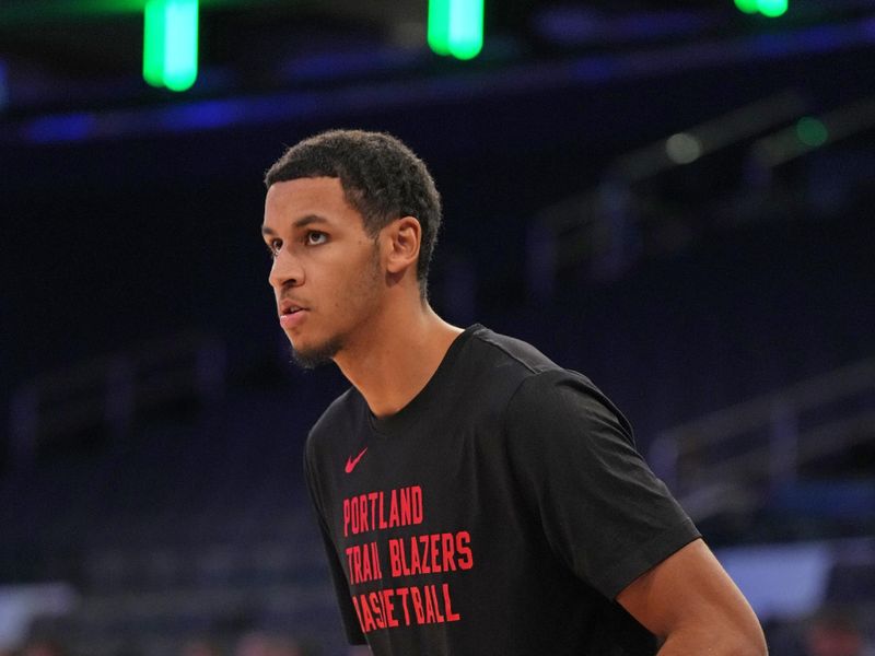 NEW YORK, NY - JANUARY 9: Kris Murray #8 of the Portland Trail Blazers warms up before the game against the New York Knicks on January 9, 2024 at Madison Square Garden in New York City, New York.  NOTE TO USER: User expressly acknowledges and agrees that, by downloading and or using this photograph, User is consenting to the terms and conditions of the Getty Images License Agreement. Mandatory Copyright Notice: Copyright 2024 NBAE  (Photo by Jesse D. Garrabrant/NBAE via Getty Images)