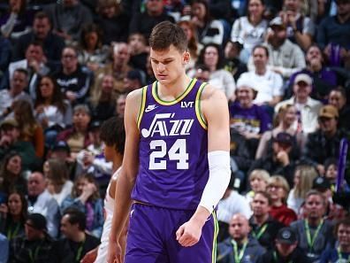 SALT LAKE CITY, UT - DECEMBER 13:  Walker Kessler #24 of the Utah Jazz looks on during the game on December 13, 2023 at vivint.SmartHome Arena in Salt Lake City, Utah. NOTE TO USER: User expressly acknowledges and agrees that, by downloading and or using this Photograph, User is consenting to the terms and conditions of the Getty Images License Agreement. Mandatory Copyright Notice: Copyright 2023 NBAE (Photo by Melissa Majchrzak/NBAE via Getty Images)