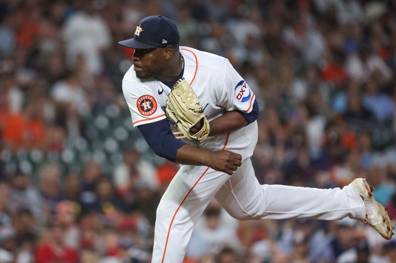 Aug 12, 2023; Houston, Texas, USA; Houston Astros relief pitcher Hector Neris (50) delivers a pitch during the ninth inning against the Los Angeles Angels at Minute Maid Park. Mandatory Credit: Troy Taormina-USA TODAY Sports